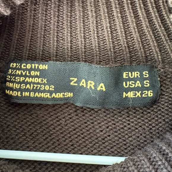 Zara size small, Chocolate Brown Turtleneck Sweater, Cotton, long sleeve - Picture 3 of 4